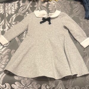 Elegant Gray Kids Dress with White Collar and Black Bow
